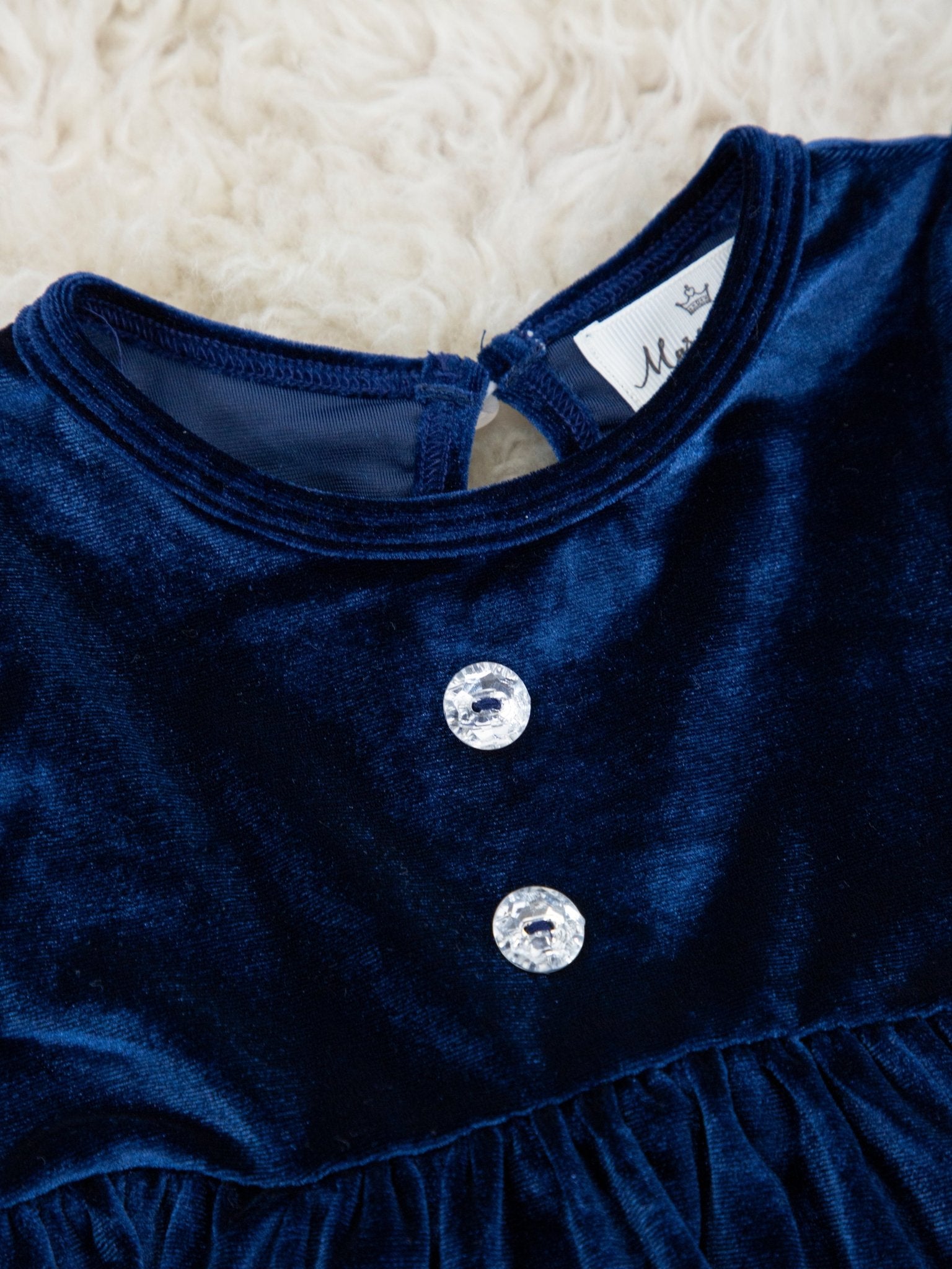 Navy Bubble Sleeve Velvet Dress - Marie Nicole Clothing