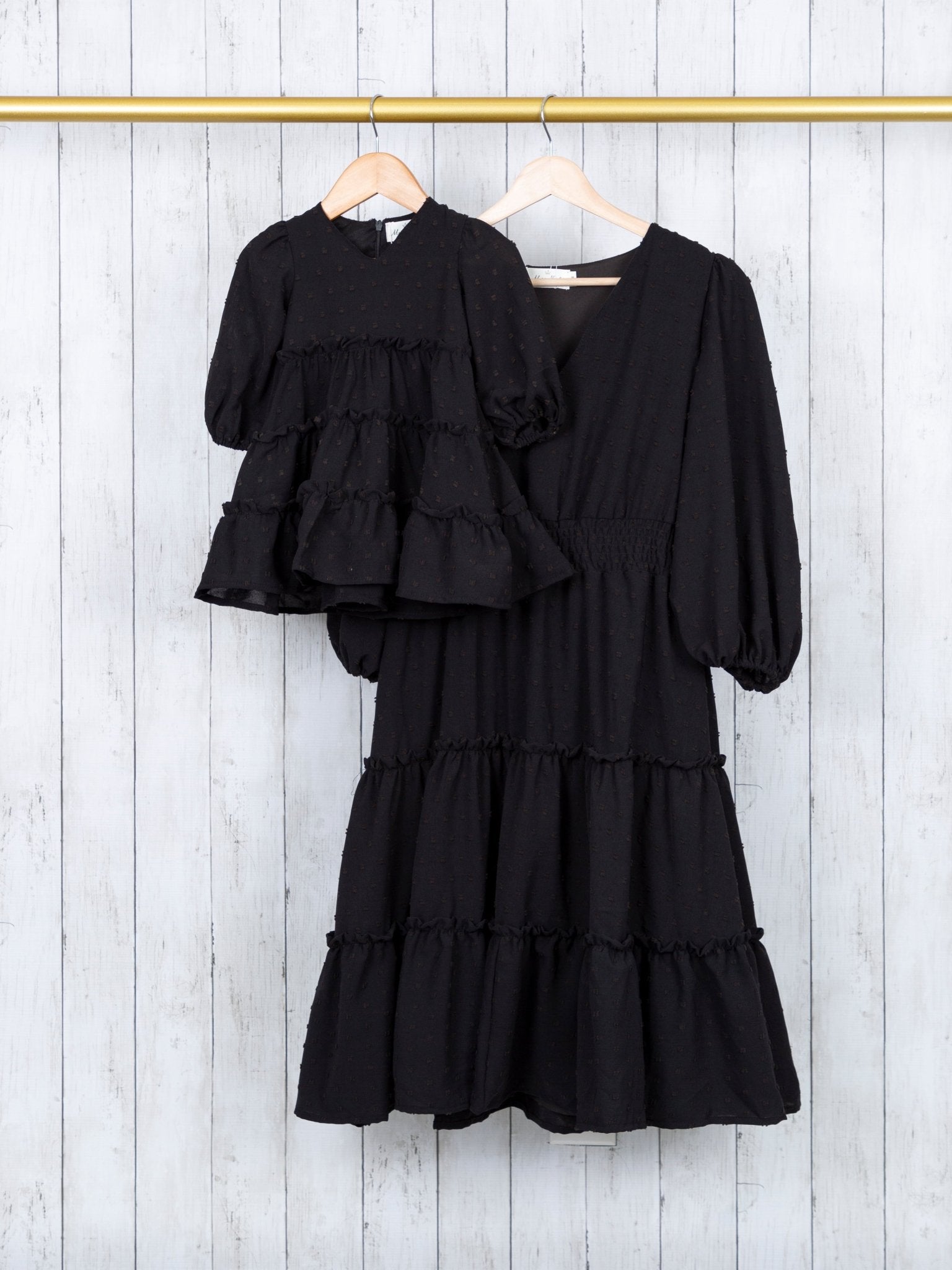 Black Swiss Dot Tiered Dress - Marie Nicole Clothing