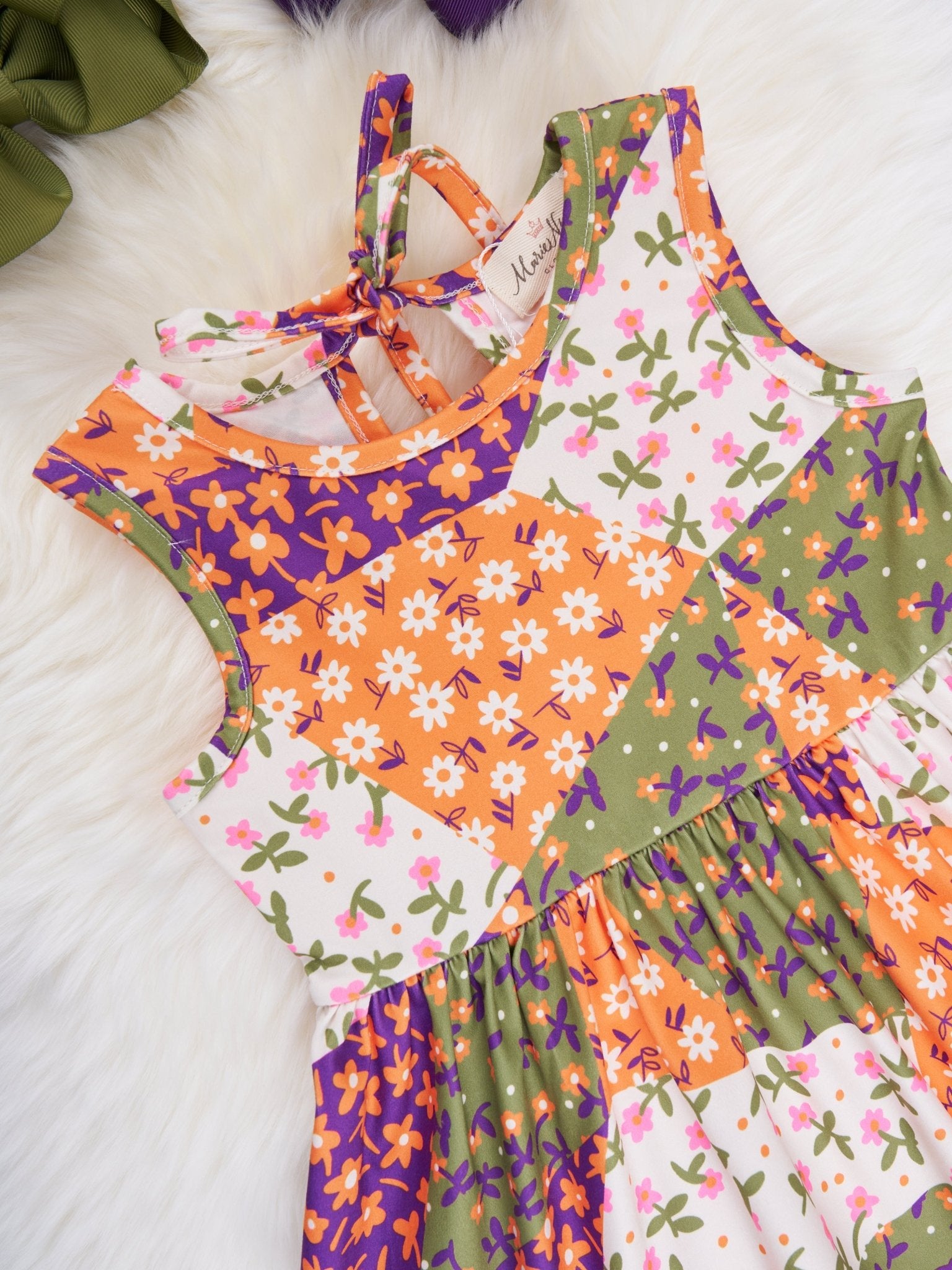 Geometric Floral Ruffle Dress - Marie Nicole Clothing