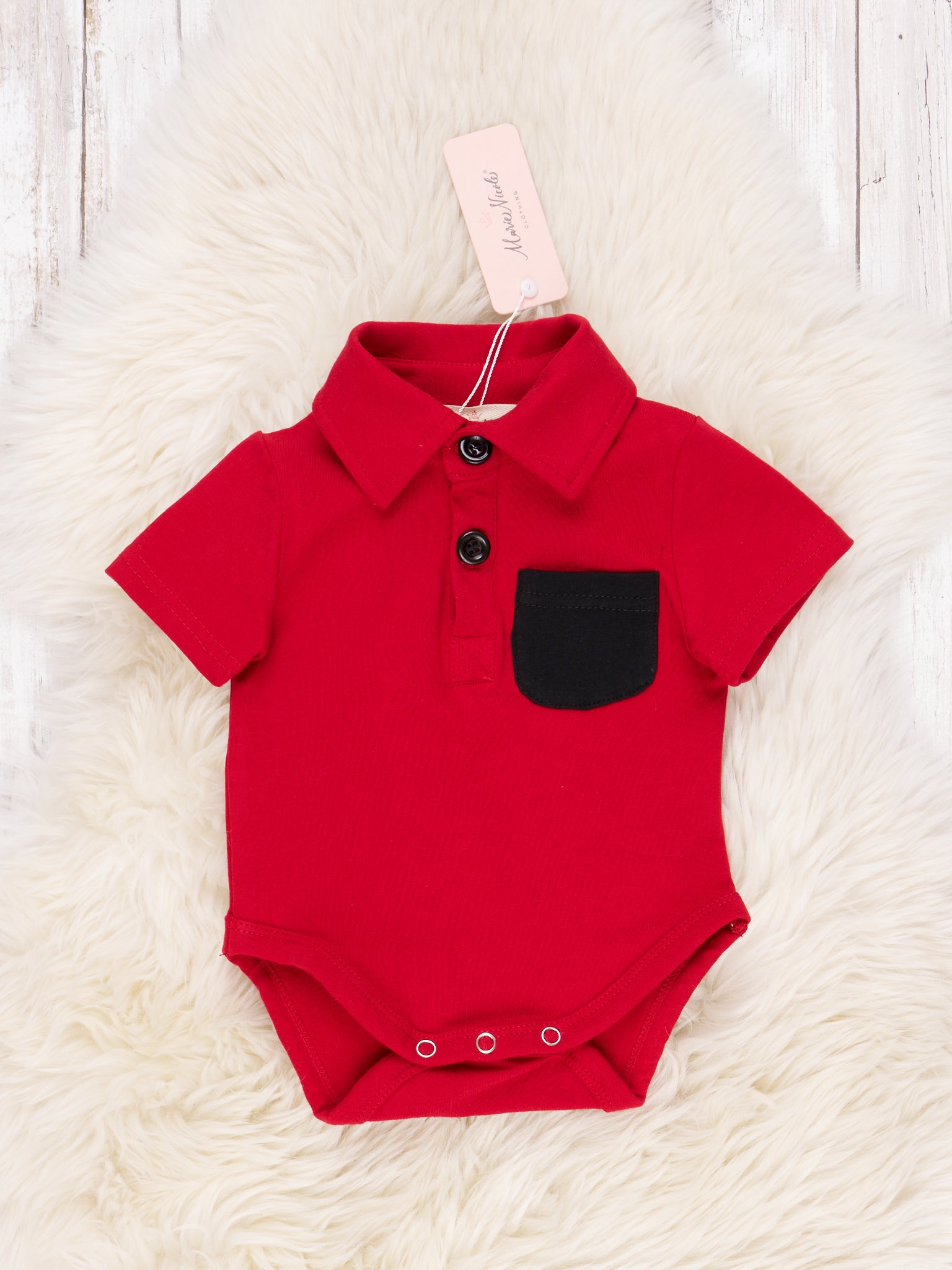 Red & Black Polo Romper - Marie Nicole Clothing