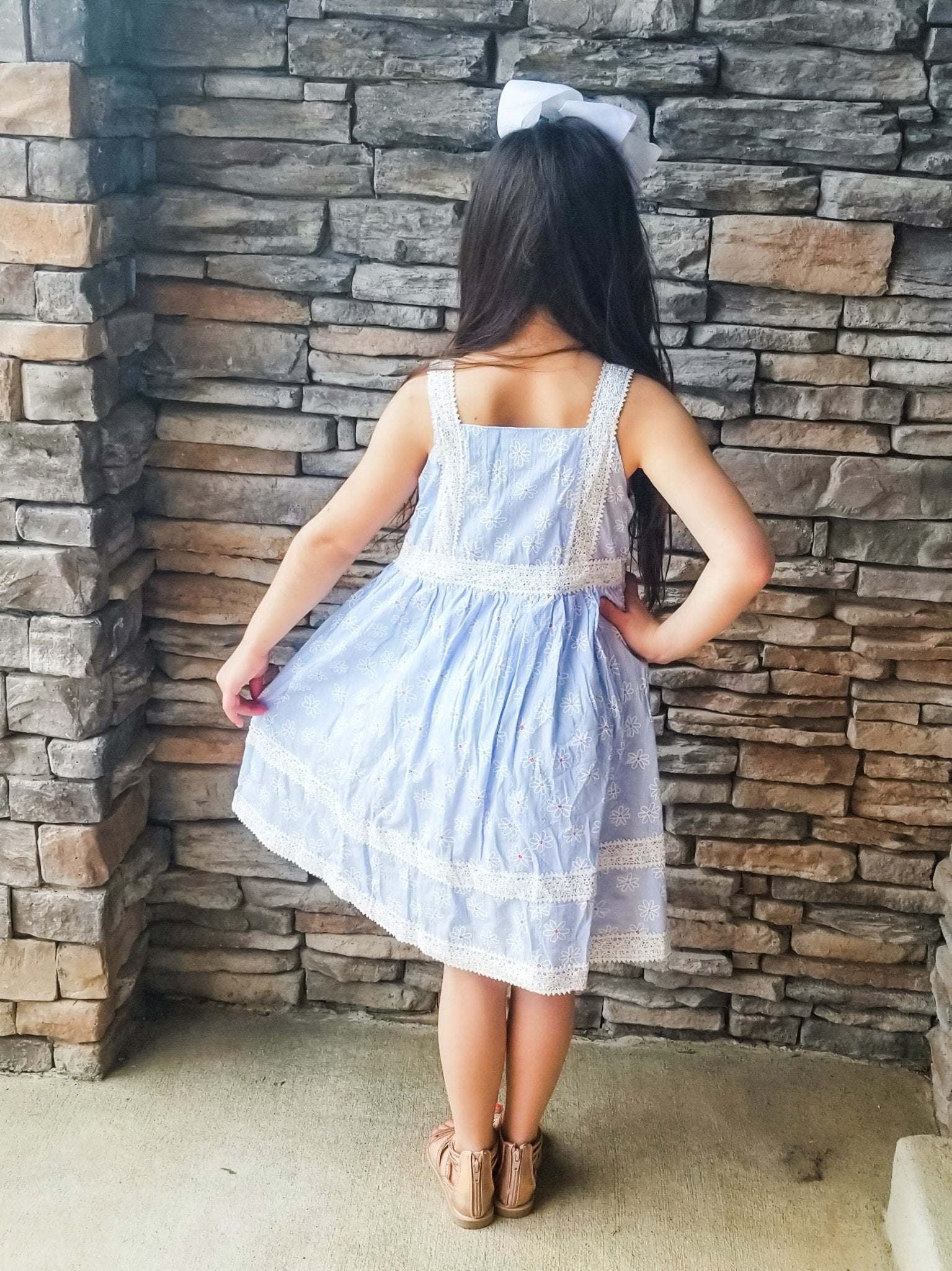 Blue Daisy Lace Dress - Marie Nicole Clothing