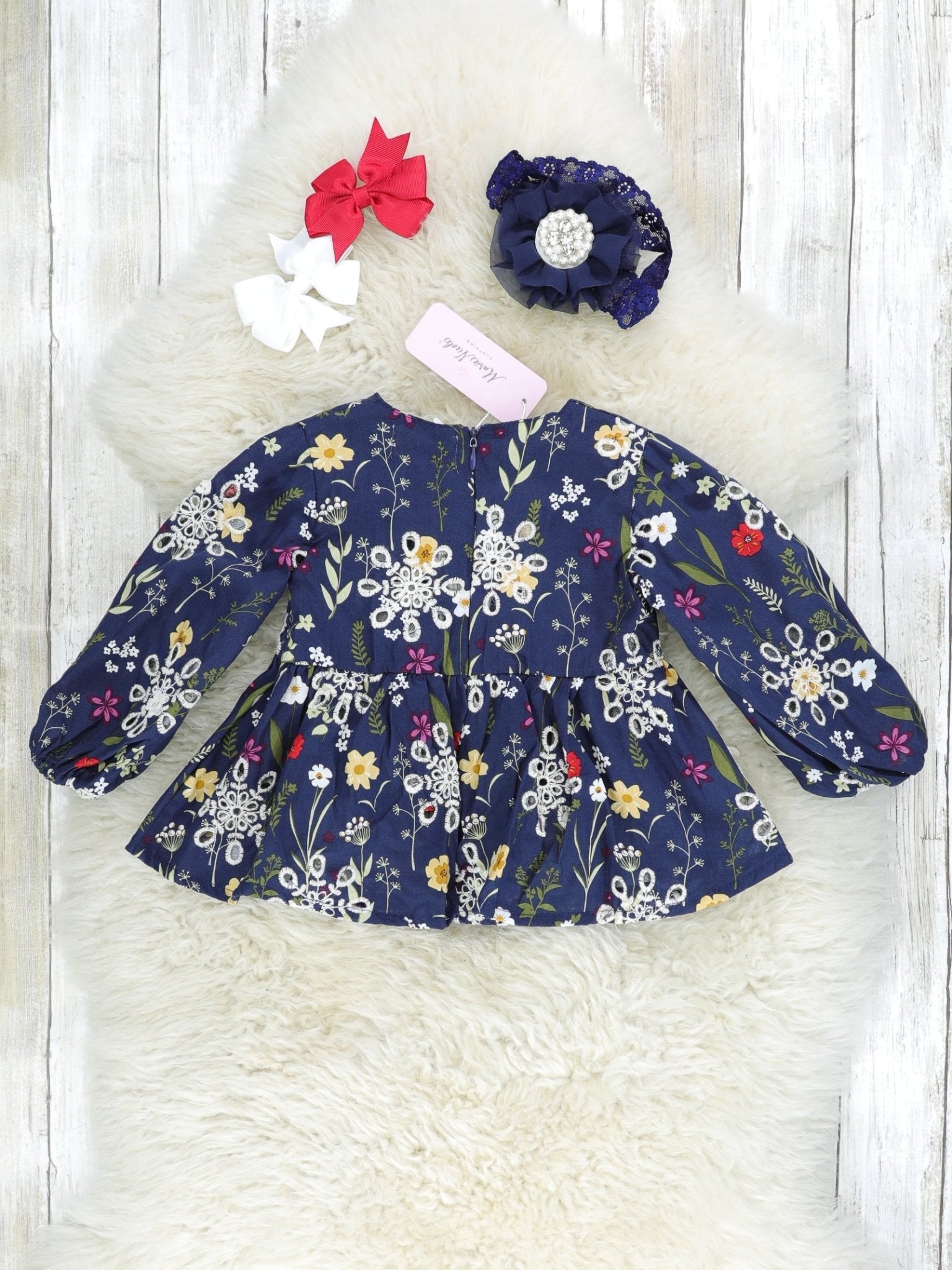 Indigo Blue Mixed Floral Peplum Top - Marie Nicole Clothing