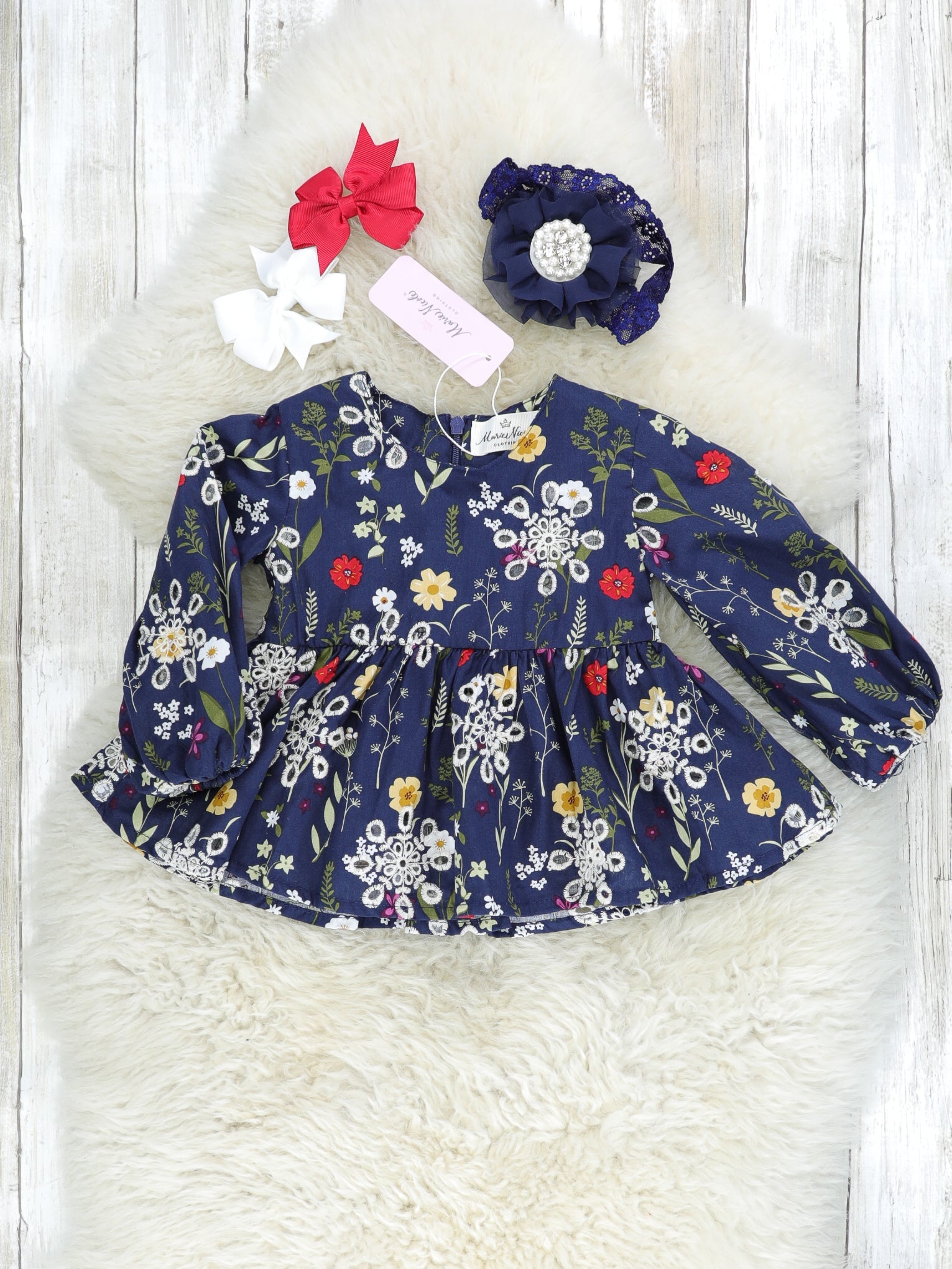 Indigo Blue Mixed Floral Peplum Top - Marie Nicole Clothing