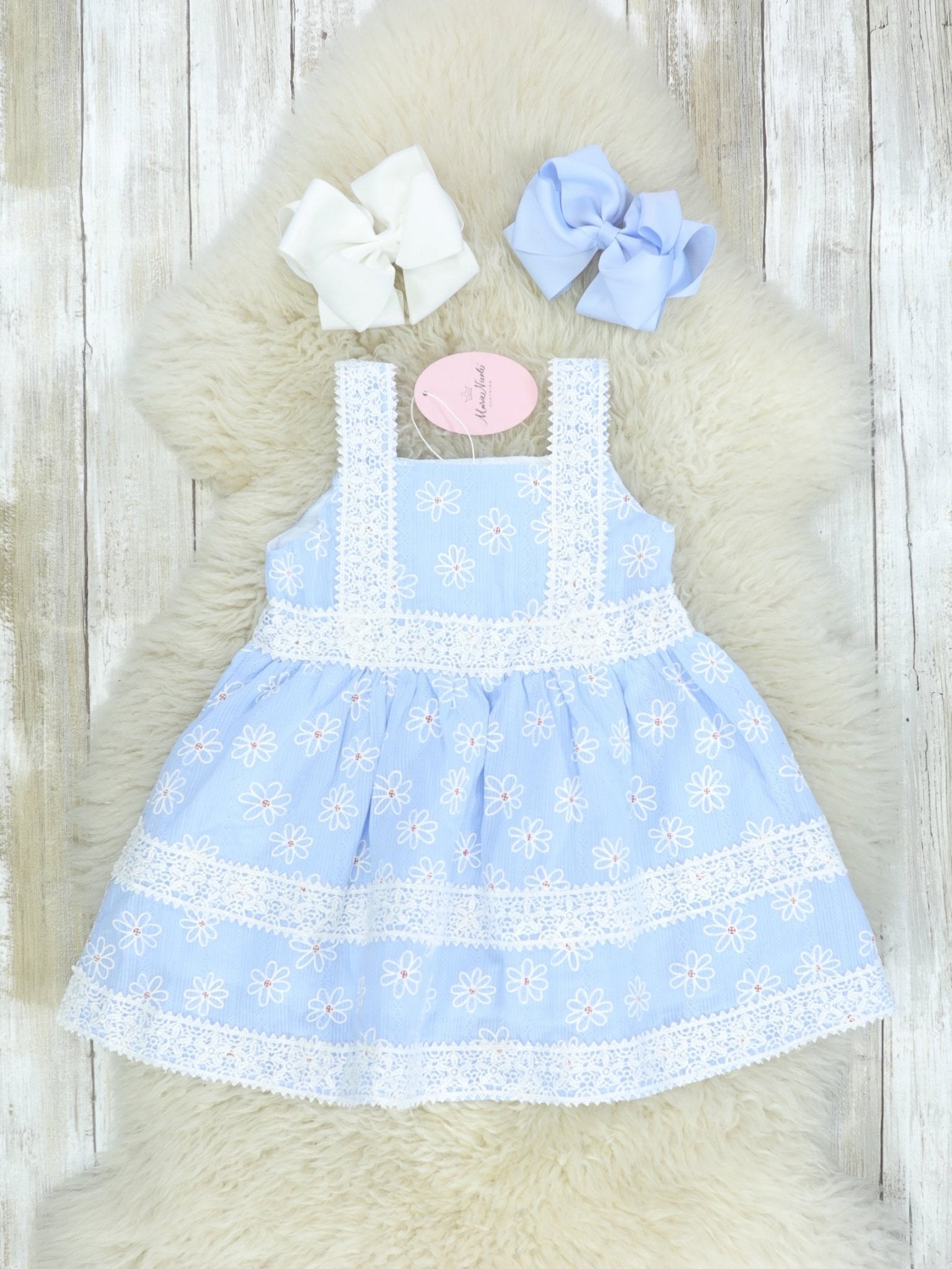 Blue Daisy Lace Dress - Marie Nicole Clothing