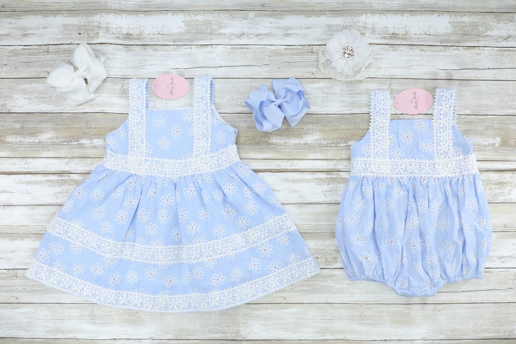 Blue Daisy Lace Dress - Marie Nicole Clothing