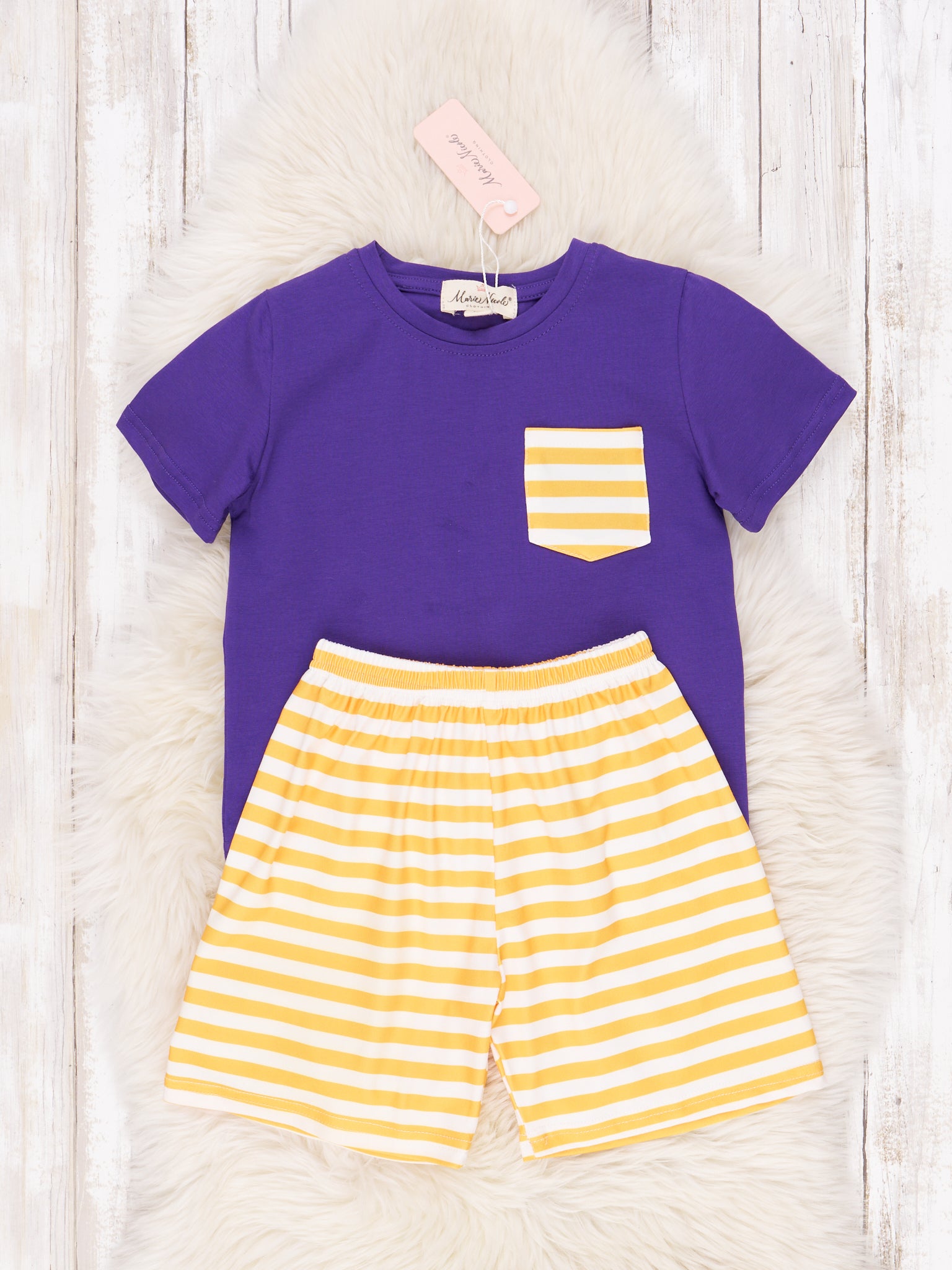 Purple & Gold Striped Outfit - Marie Nicole Clothing