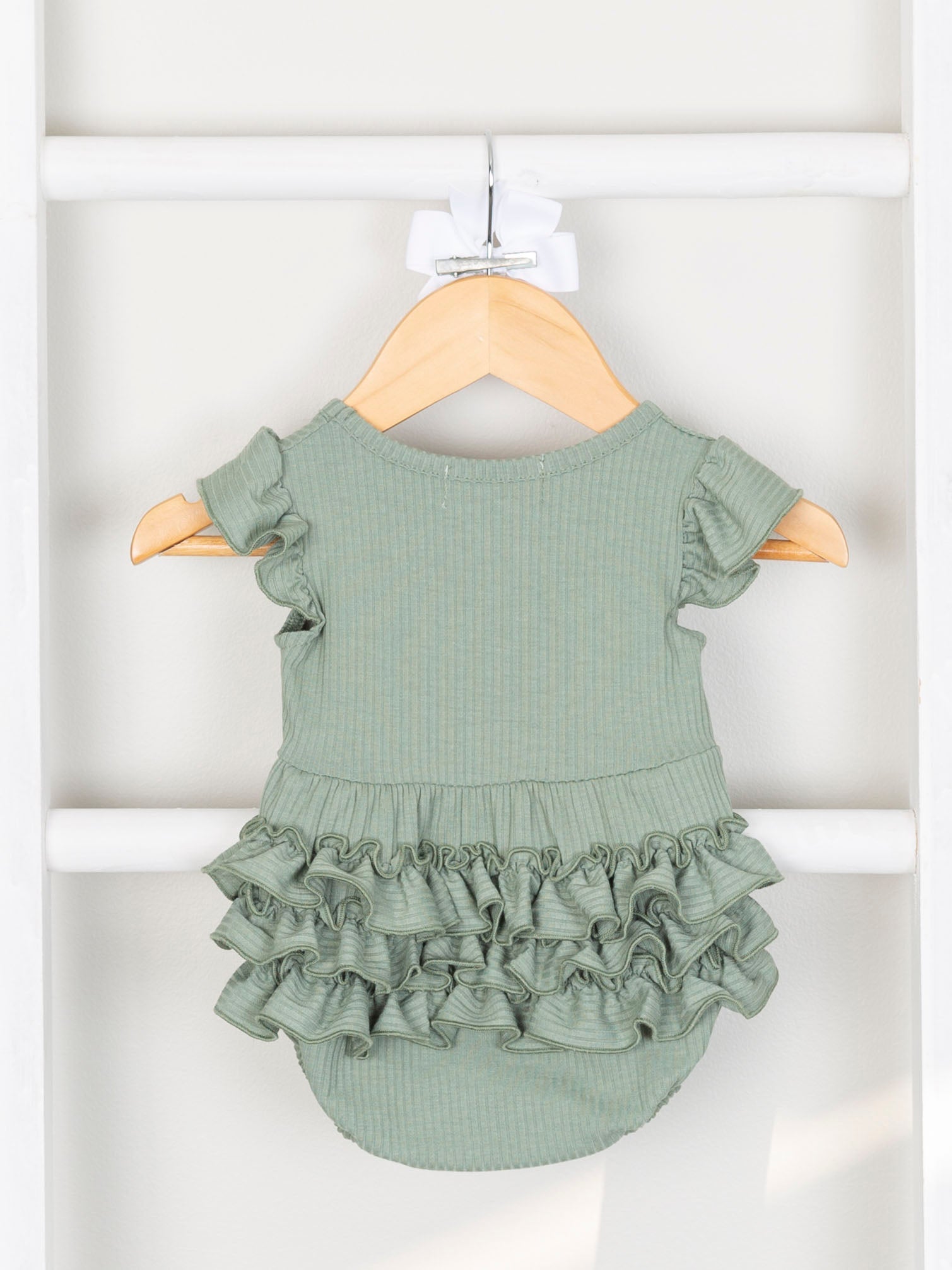 Mom & Me Sage Ribbed Ruffle Dress & Bubble - Marie Nicole Clothing