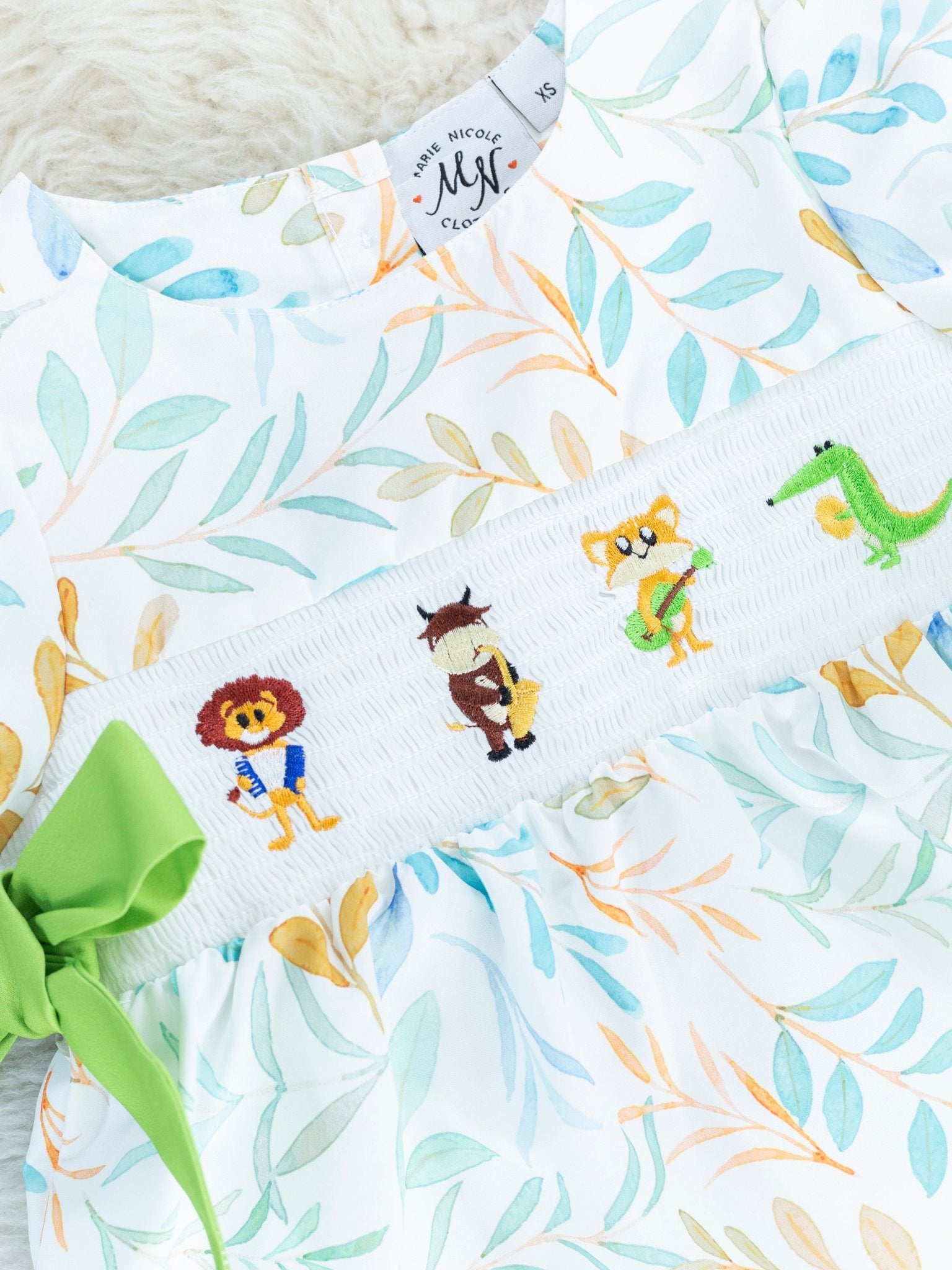 Jazzy Zoo Friends Smocked Bow Dress - Marie Nicole Clothing