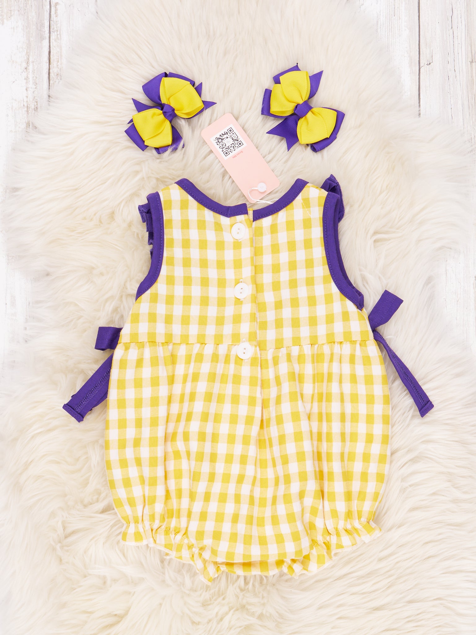 Purple & Gold Gingham Ruffle Romper - Marie Nicole Clothing