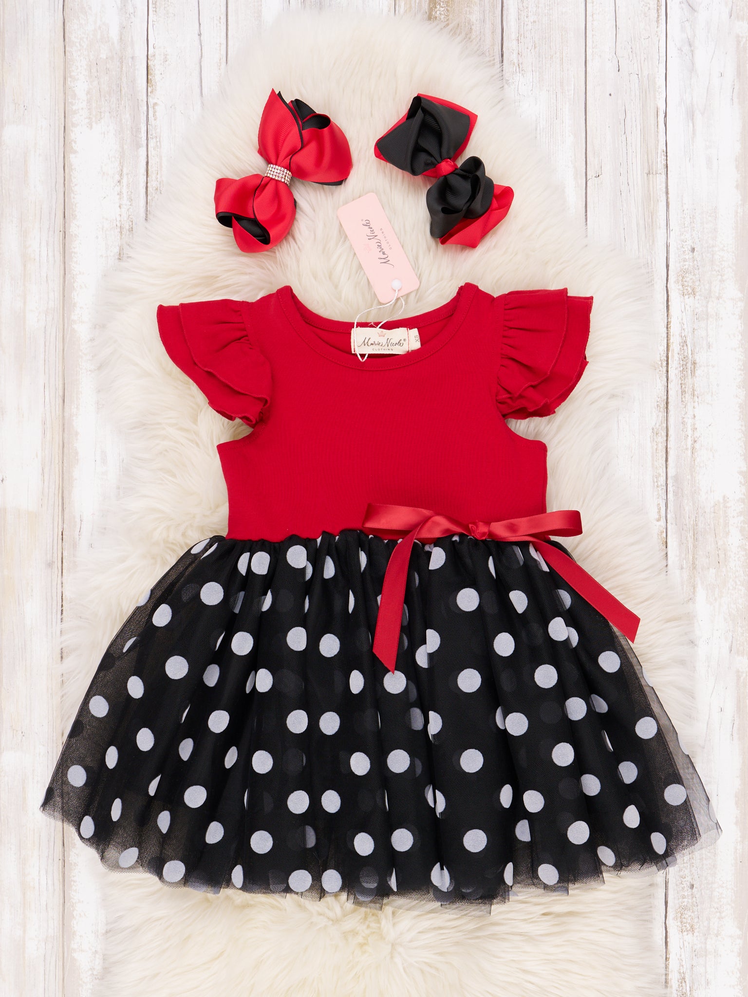 Red & Black Polka Dot Tulle Dress - Marie Nicole Clothing
