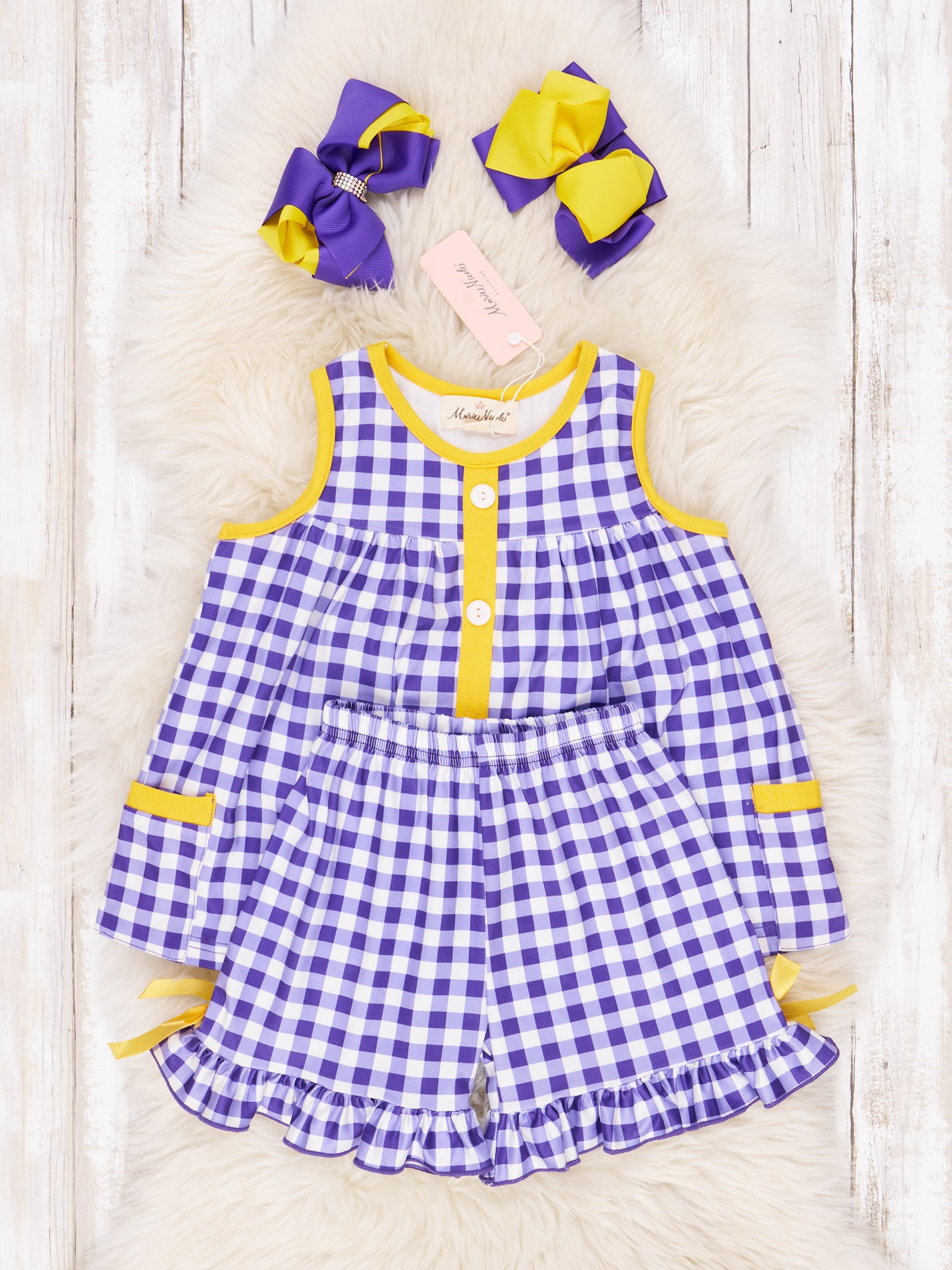 Purple & Gold Gingham Tank Ruffle Outfit - Marie Nicole Clothing