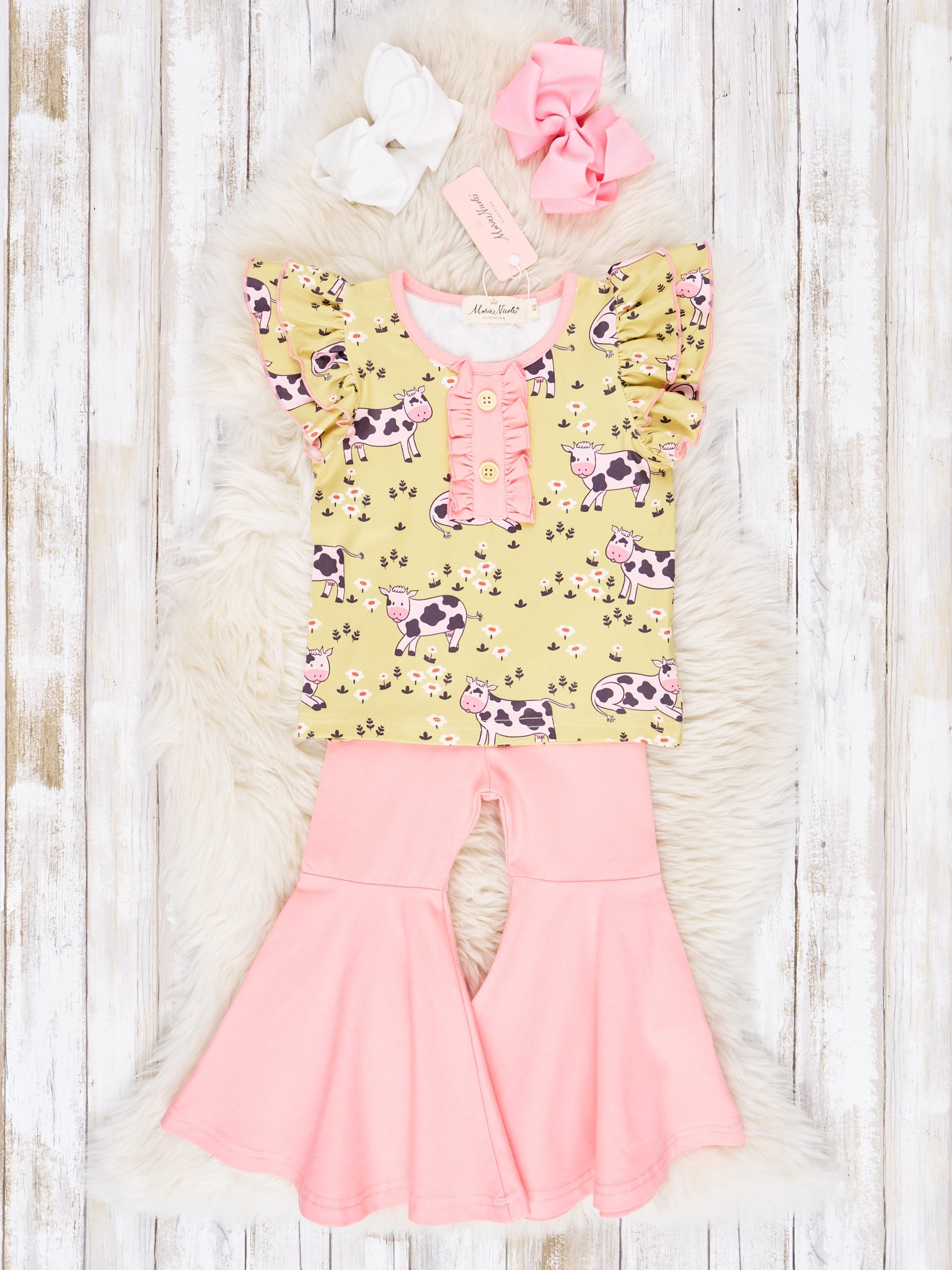 Funky Cow Ruffle Bell Bottom Outfit - Marie Nicole Clothing