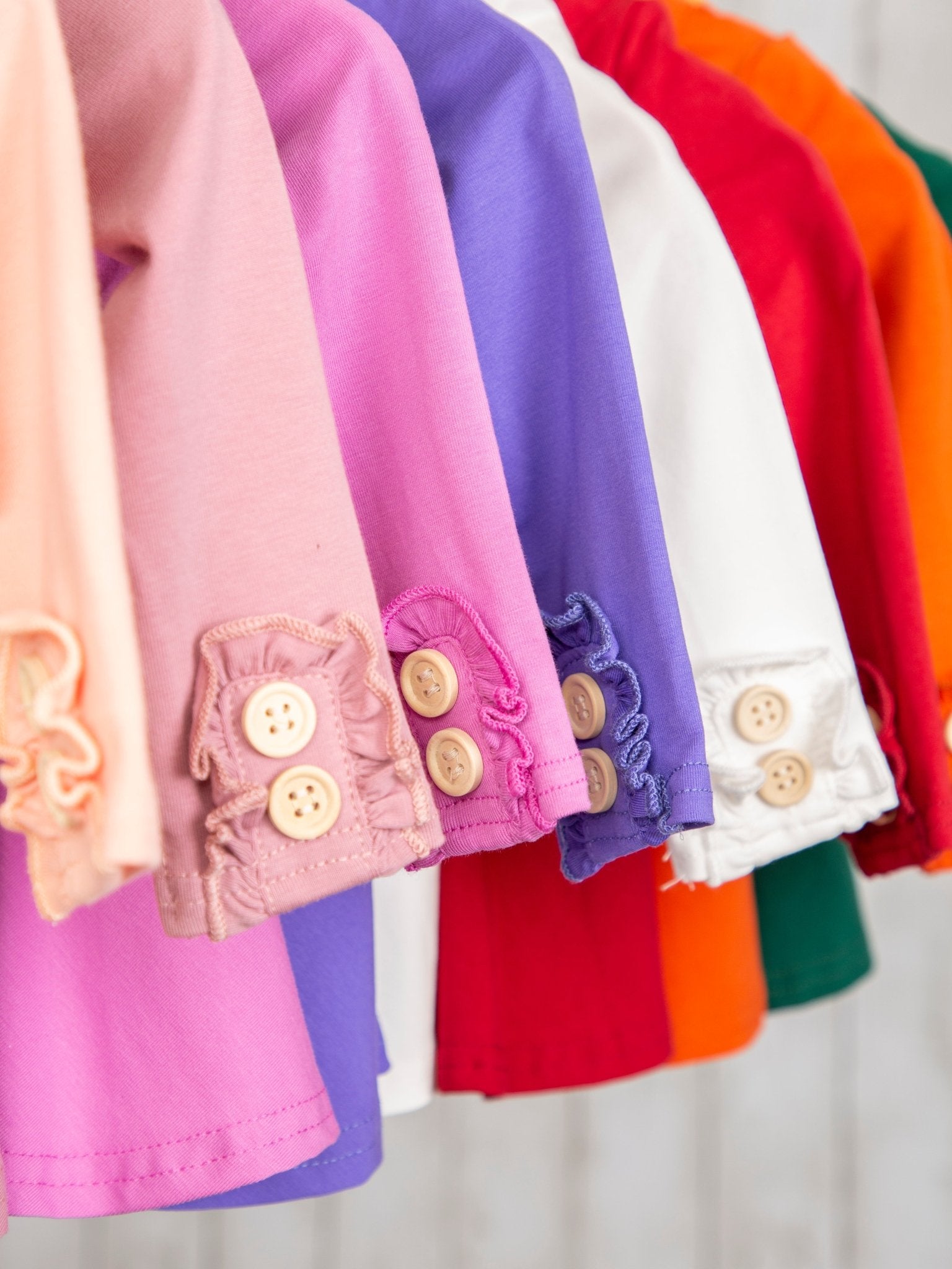 Cotton Bow Back Button Ruffle Sleeve Peplum Top - Bright Colors - Marie Nicole Clothing