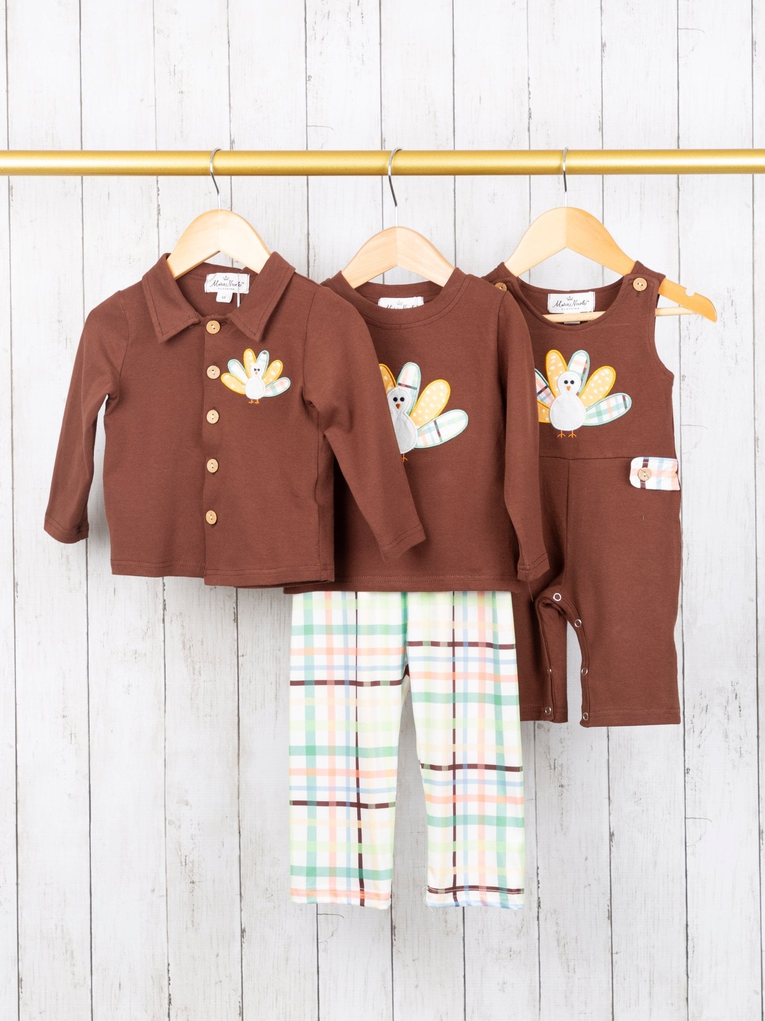Green Plaid Turkey Romper - Marie Nicole Clothing