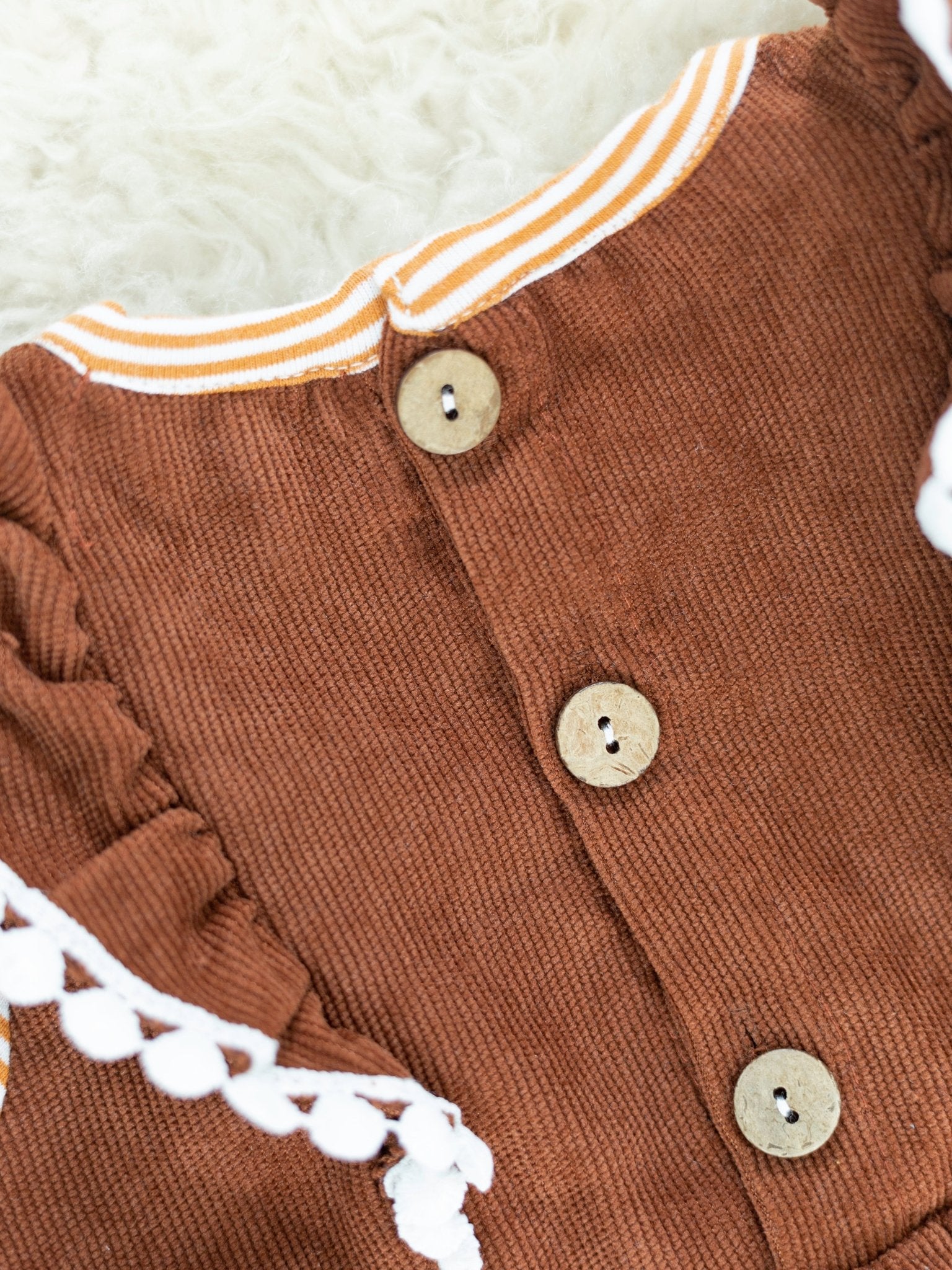 Brown Striped Cow Farmer Ruffle Romper - Marie Nicole Clothing
