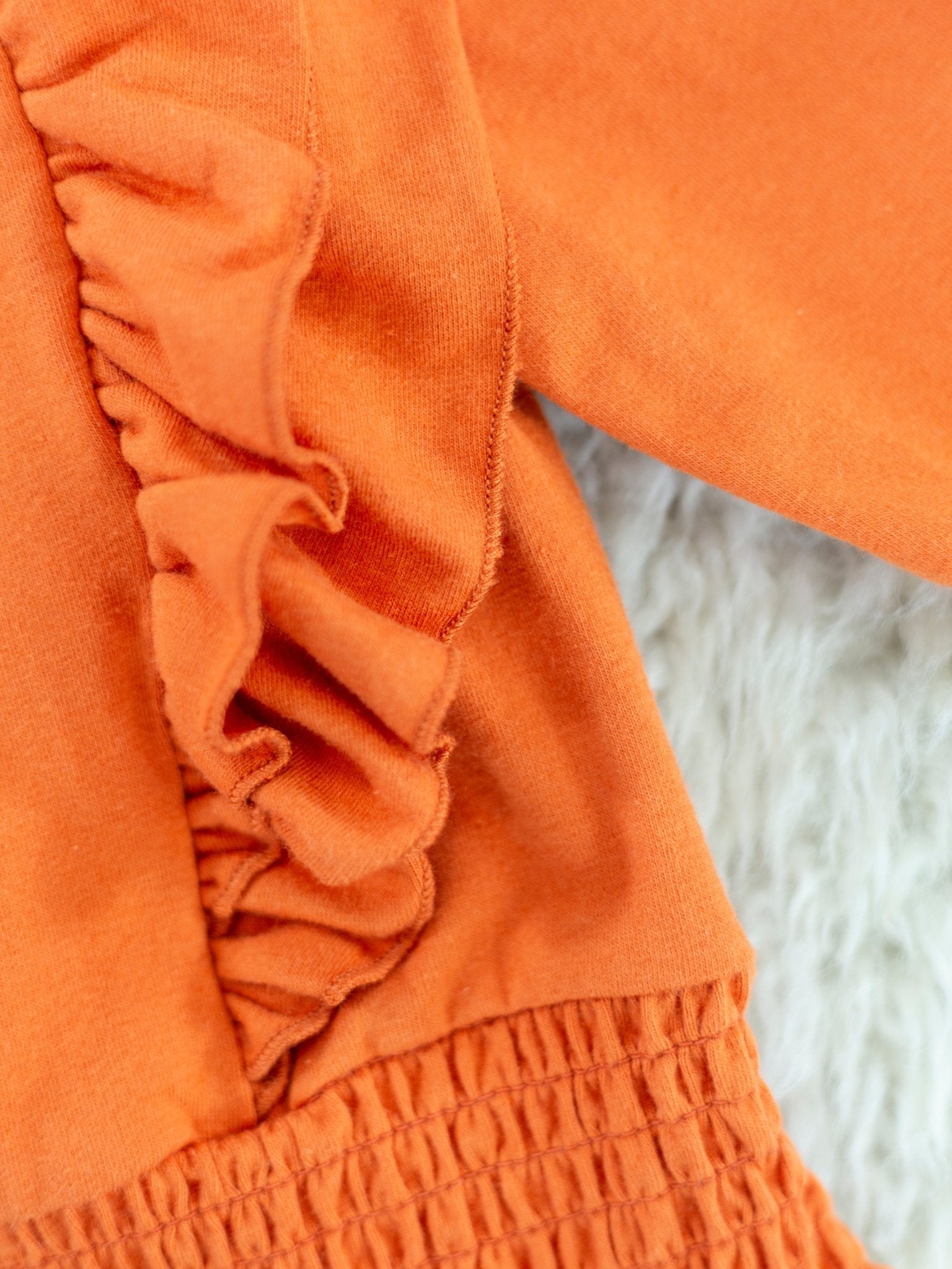 Orange Smocked Ruffle Long Sleeve & Fall Leaf Bottoms Outfit - Marie Nicole Clothing