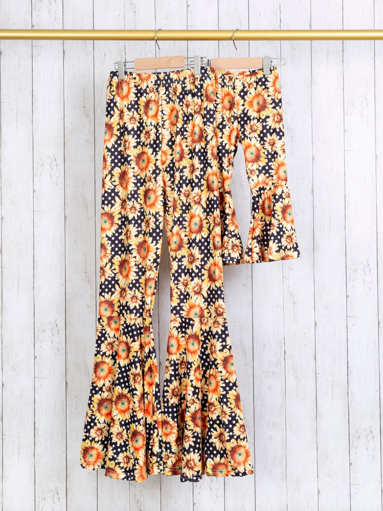 Mom & Me Black Polka Dot & Yellow Floral Bell Bottoms - Marie Nicole Clothing