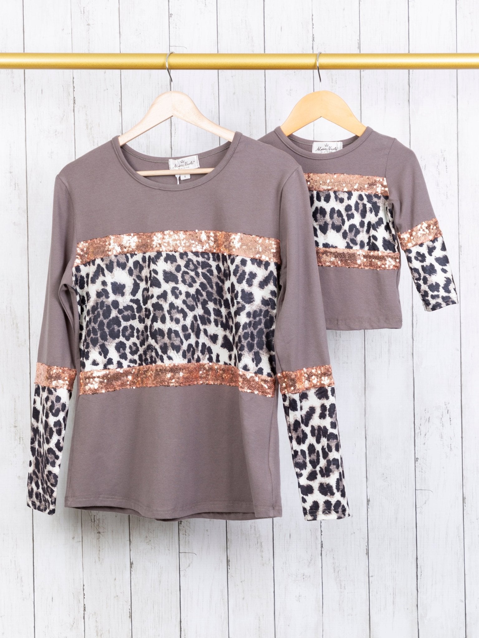 Mom & Me Leopard Sequin Long Sleeve Shirt - Marie Nicole Clothing
