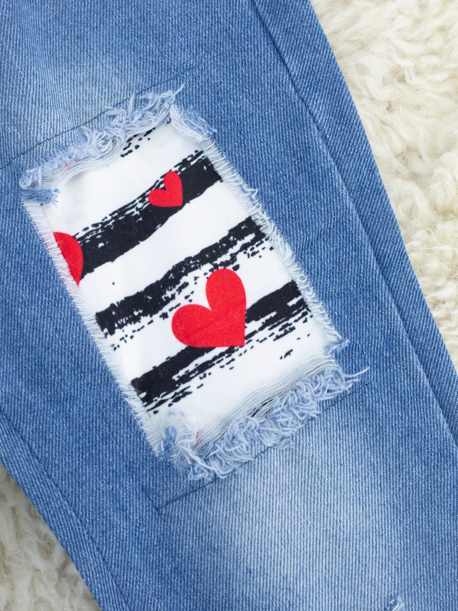 Striped Heart Top & Distressed Denim Outfit - Marie Nicole Clothing
