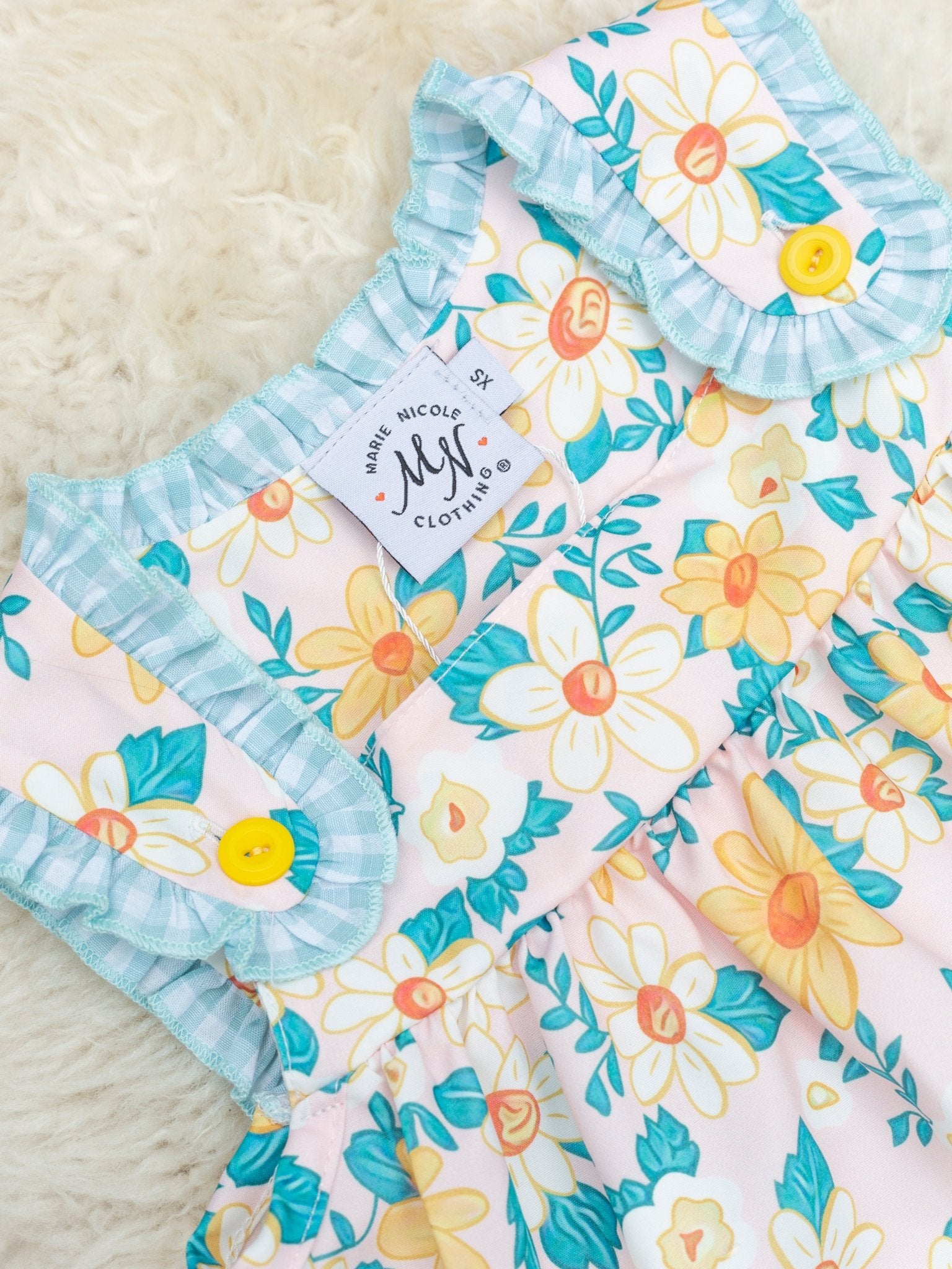Sky Blue Gingham Daisy Outfit - Marie Nicole Clothing