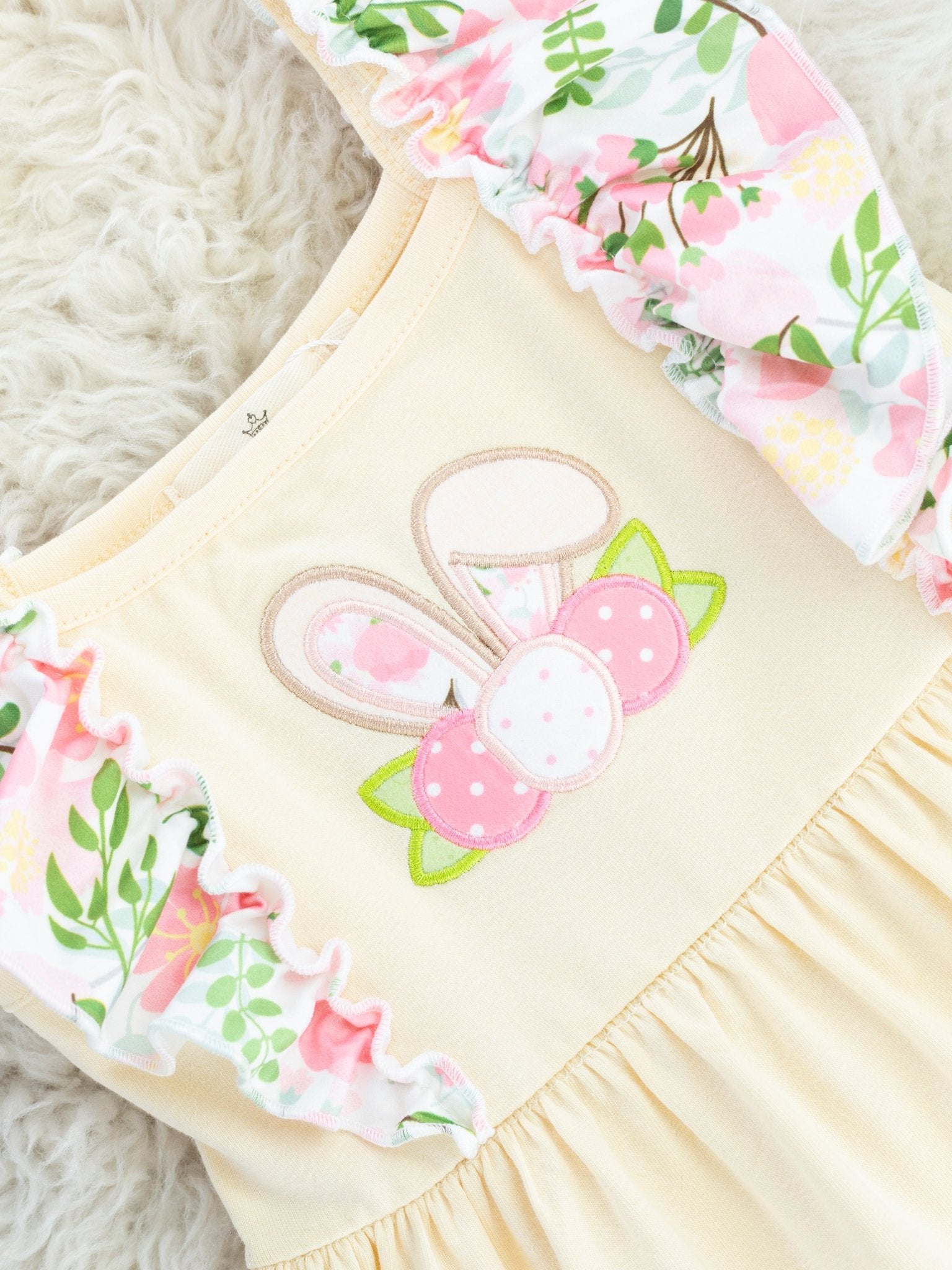 Eggshell Floral Bunny Ruffle Dress - Marie Nicole Clothing