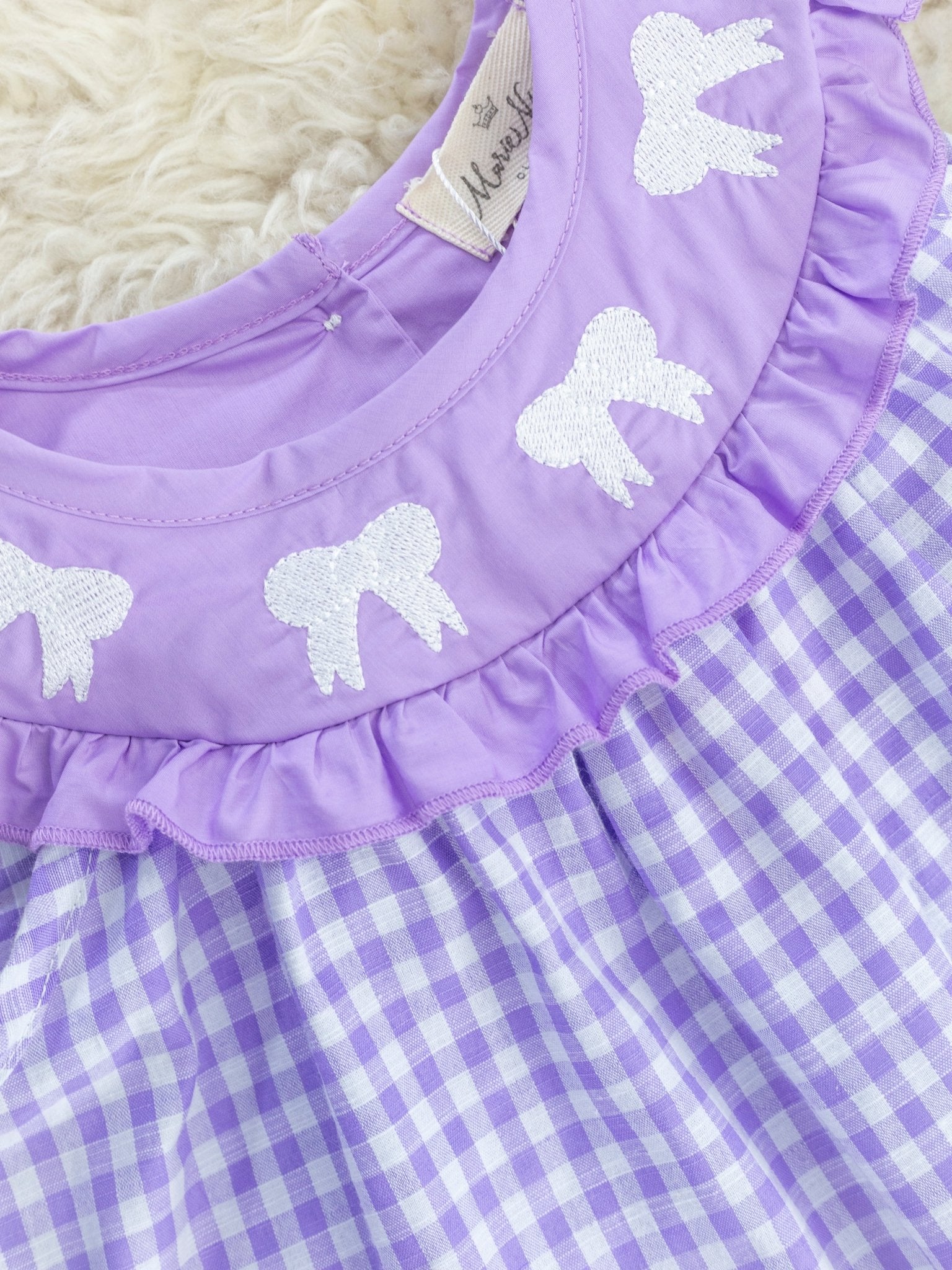 Purple Gingham Bow Ruffle Outfit - Marie Nicole Clothing
