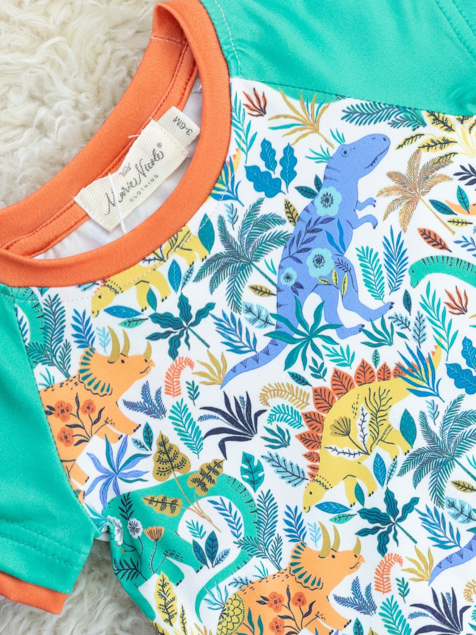 Jungle Green Dinosaur Romper - Marie Nicole Clothing