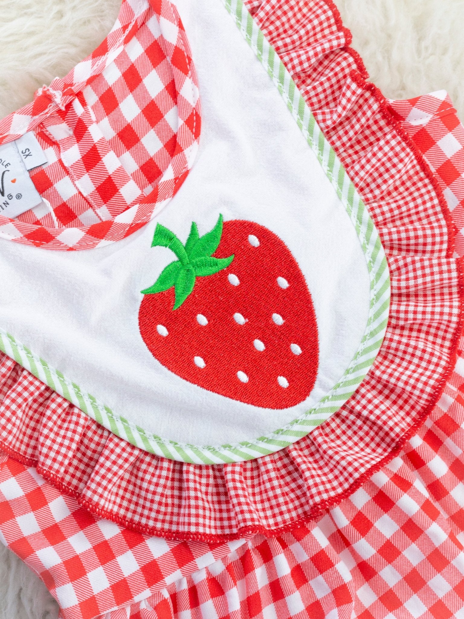 Red Gingham Strawberry Bib Collar Outfit - Marie Nicole Clothing